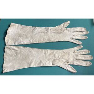VTG La Masheen Real Kid Leather Ivory Womens Unlined Gloves Long Elegant Vintage